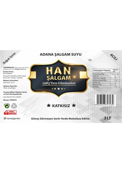 Şalgam Katkısız Adana Şalgamı Acılı 3 Lt (6 Adet) indirimleri