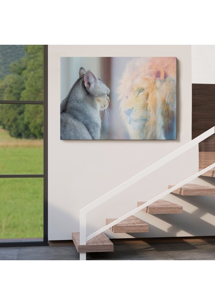 -Premier Kanvas Serileri- Kendini Aslan Gören Kedi Dekoratif Kanvas Tablo 1175 indirimleri