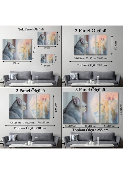 -Premier Kanvas Serileri- Kendini Aslan Gören Kedi Dekoratif Kanvas Tablo 1175