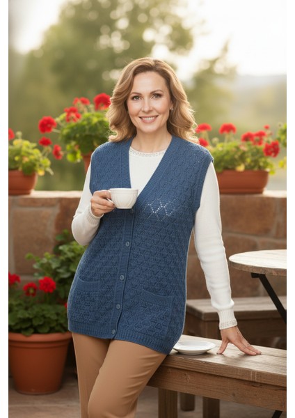 Kadın Kışlık Anne Yelek Pamuklu Triko Örme Düğmeli Cepli Klasik Esnek Rahat fiyatları