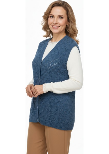 Kadın Kışlık Anne Yelek Pamuklu Triko Örme Düğmeli Cepli Klasik Esnek Rahat fırsatları