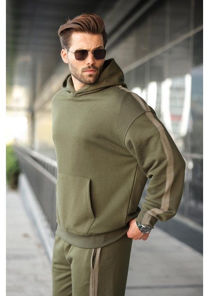 Haki Kanguru Cep Kapüşonlu Erkek Eşofman Takımı E7336 fiyatları