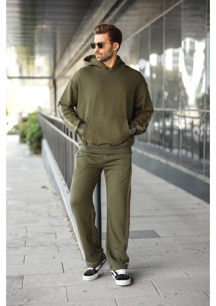 Haki Kanguru Cep Kapüşonlu Erkek Eşofman Takımı E7336 modelleri