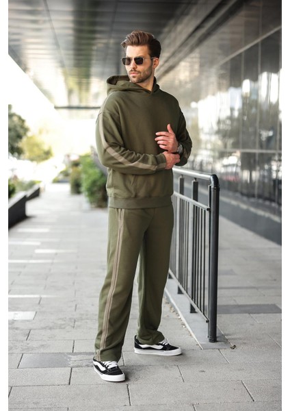 Haki Kanguru Cep Kapüşonlu Erkek Eşofman Takımı E7336 fırsatları
