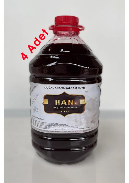 Şalgam Katkısız Adana Şalgamı Acılı 5 Lt (4 Adet)