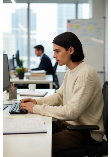 Erkek Geniş Kalıp Bisiklet Yaka Düz Baskısız Kalın Triko Kazak Kış Sezonu Için Ideal Model