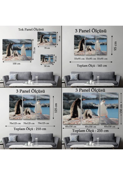 -Premier Kanvas Serileri- Mutlu Penguenler Dekoratif Kanvas Tablo 1172