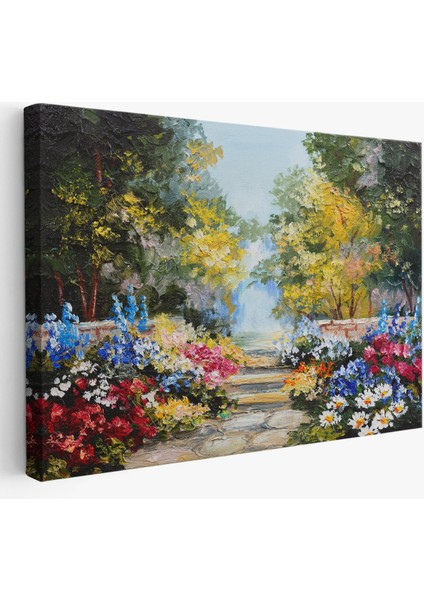 -Premier Kanvas Serileri- Yaz Ormanı ve Renkli Güzel Çiçekler Kanvas Duvar TABLOSU-1190