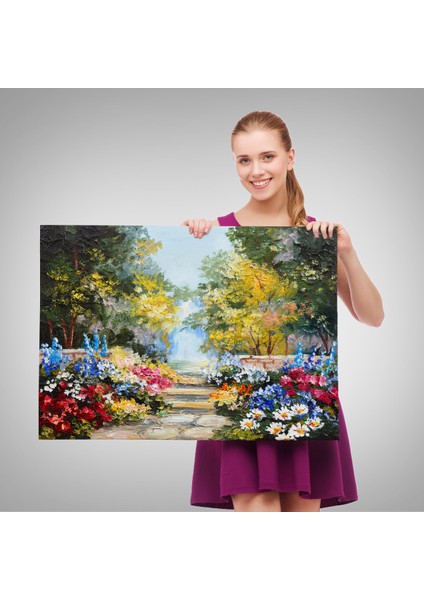 -Premier Kanvas Serileri- Yaz Ormanı ve Renkli Güzel Çiçekler Kanvas Duvar TABLOSU-1190 fırsatları