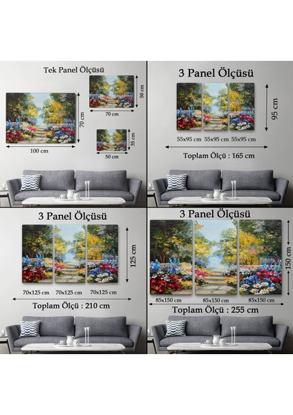 -Premier Kanvas Serileri- Yaz Ormanı ve Renkli Güzel Çiçekler Kanvas Duvar TABLOSU-1190