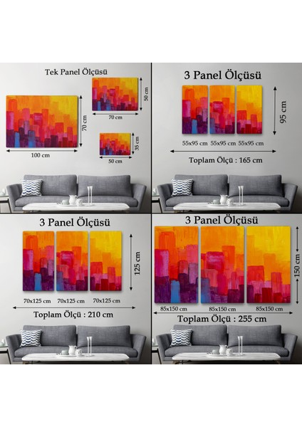 -Premier Kanvas Serileri- Renkli Şehir Silüeti Duvar TABLOSU-1223