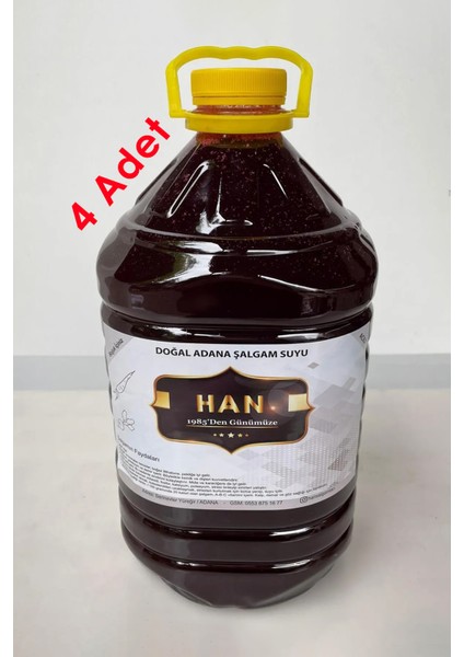 Şalgam Katkısız Adana Şalgamı Acısız Sade 5 Lt (4 Adet)