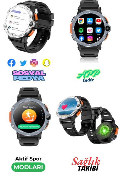 Wr 999 4g Lite Sim Kartlı Çift Kameralı Yeni Nesil Özellikli GB Yuvarlak Akıllı Saat Ultra Watch fırsatları