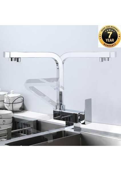Mutfak Pencere Önü Katlanır Evye Bataryası Su Arıtma Çıkışlı Yeni Krom Renk 7 Yıl Garantili Ithal