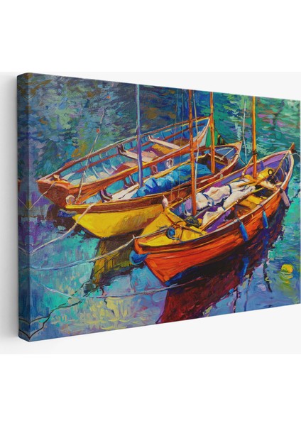 -Premier Kanvas Serileri- Okyanus Üzerinde Gün Batımı Tekne ve Deniz Kanvas Duvar TABLOSU-1194