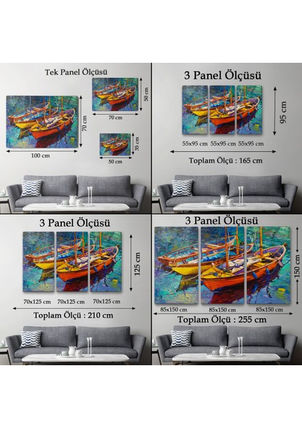 -Premier Kanvas Serileri- Okyanus Üzerinde Gün Batımı Tekne ve Deniz Kanvas Duvar TABLOSU-1194