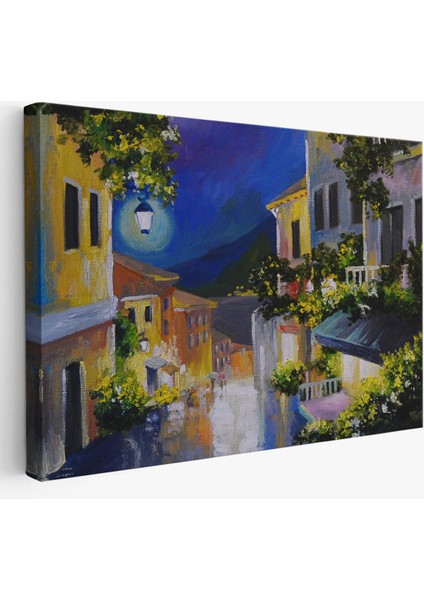 -Premier Kanvas Serileri- Fenerli Deniz Manzaralı Sokak, Kanvas Duvar TABLOSU-1189