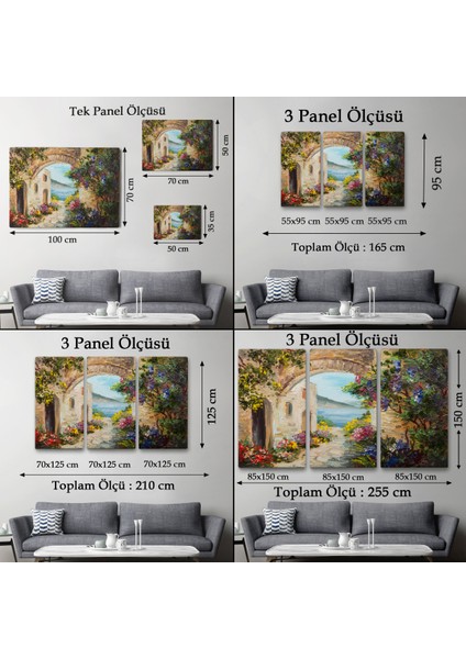 -Premier Kanvas Serileri- Deniz Yakınında Ev, Renkli Çiçekler, Deniz Manzaralı Kanvas Duvar TABLOSU-1111