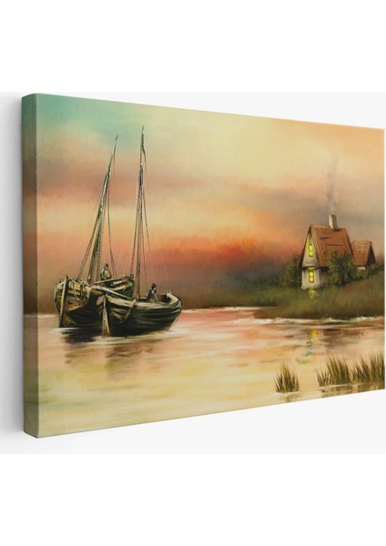 -Premier Kanvas Serileri- Rusya Köy Balıkçıları Manzara Duvar TABLOSU-1229