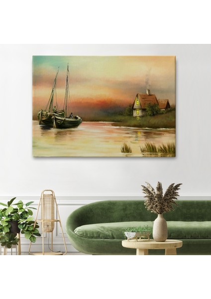 -Premier Kanvas Serileri- Rusya Köy Balıkçıları Manzara Duvar TABLOSU-1229 fiyatları