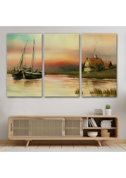 -Premier Kanvas Serileri- Rusya Köy Balıkçıları Manzara Duvar TABLOSU-1229 modelleri