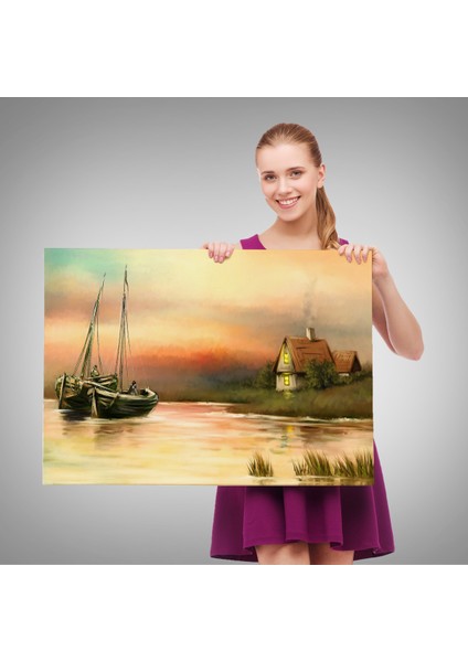 -Premier Kanvas Serileri- Rusya Köy Balıkçıları Manzara Duvar TABLOSU-1229 fırsatları