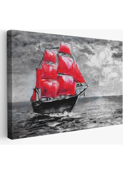 -Premier Kanvas Serileri- Okyanustaki Kırmızı Yelkenli Duvar TABLOSU-1205
