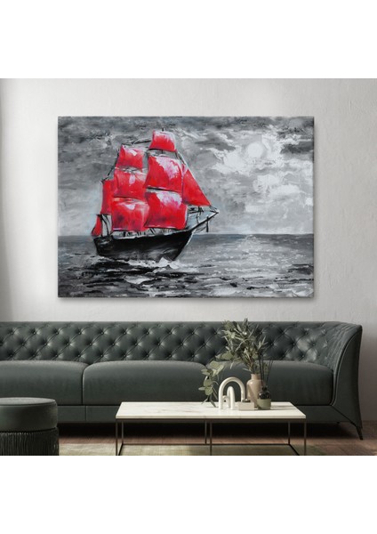 -Premier Kanvas Serileri- Okyanustaki Kırmızı Yelkenli Duvar TABLOSU-1205 fiyatları