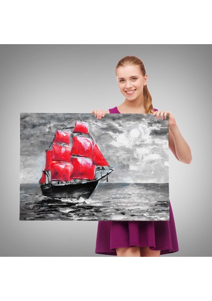 -Premier Kanvas Serileri- Okyanustaki Kırmızı Yelkenli Duvar TABLOSU-1205 fırsatları