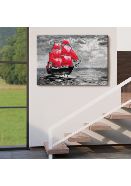 -Premier Kanvas Serileri- Okyanustaki Kırmızı Yelkenli Duvar TABLOSU-1205 indirimleri