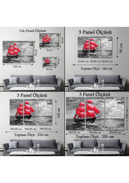 -Premier Kanvas Serileri- Okyanustaki Kırmızı Yelkenli Duvar TABLOSU-1205