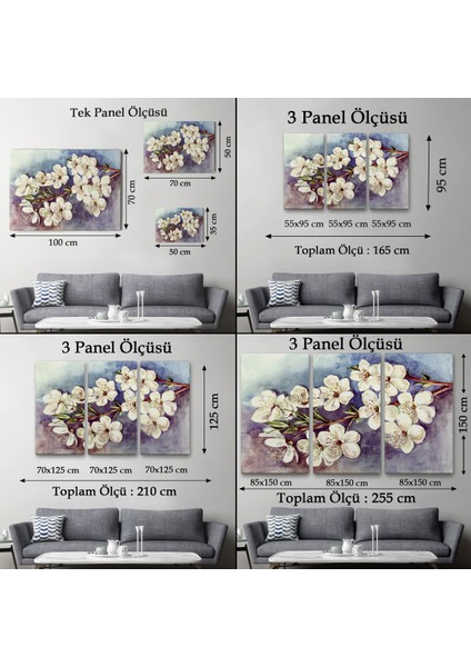 -Premier Kanvas Serileri- Beyaz Erik Çiçekleri Duvar TABLOSU-1234