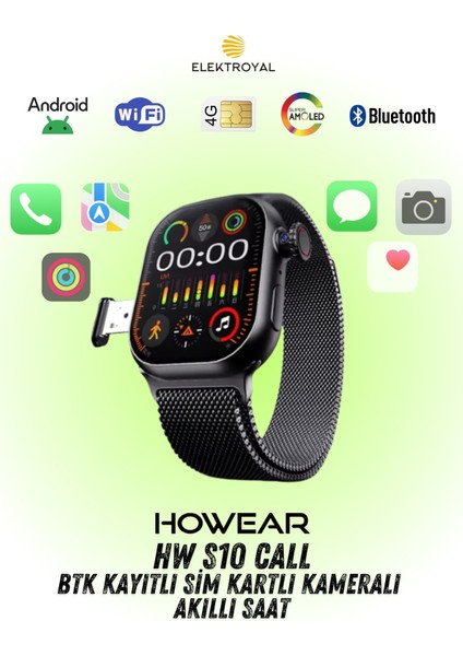 Hw S10 Call Btk Sim Kartlı Kameralı Yapay Zeka Android Amoled Ekran Akıllı Saat