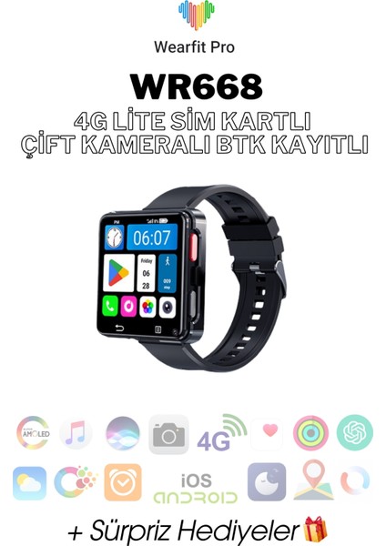 WR668 4glite Sim Kartlı Btk Kayıt Gps Çift Kameralı 1200MAH Yeni Gpt Destekli Akıllı Saat Siyah fiyatları