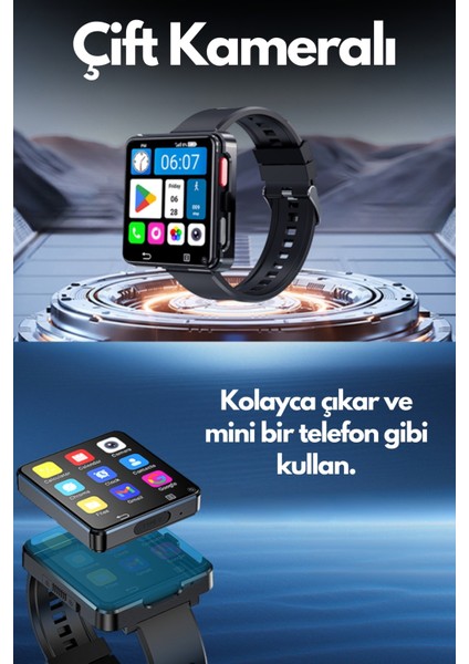 WR668 4glite Sim Kartlı Btk Kayıt Gps Çift Kameralı 1200MAH Yeni Gpt Destekli Akıllı Saat Siyah modelleri