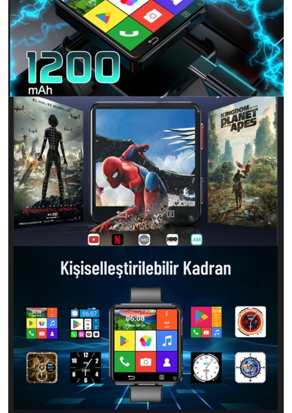 WR668 4glite Sim Kartlı Btk Kayıt Gps Çift Kameralı 1200MAH Yeni Gpt Destekli Akıllı Saat Siyah