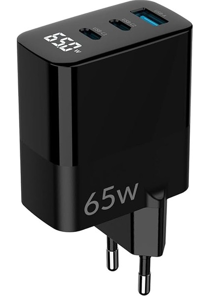 65W Gan LED Ekranlı Hızlı Şarj Cihazı 2 Type-C + Usb-A iPhone &amp; iPad &amp; Notebook Uyumlu Şarj Aleti fiyatları