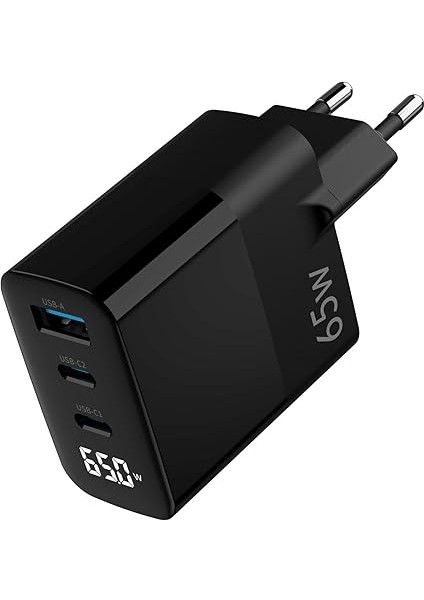 65W Gan LED Ekranlı Hızlı Şarj Cihazı 2 Type-C + Usb-A iPhone &amp; iPad &amp; Notebook Uyumlu Şarj Aleti modelleri