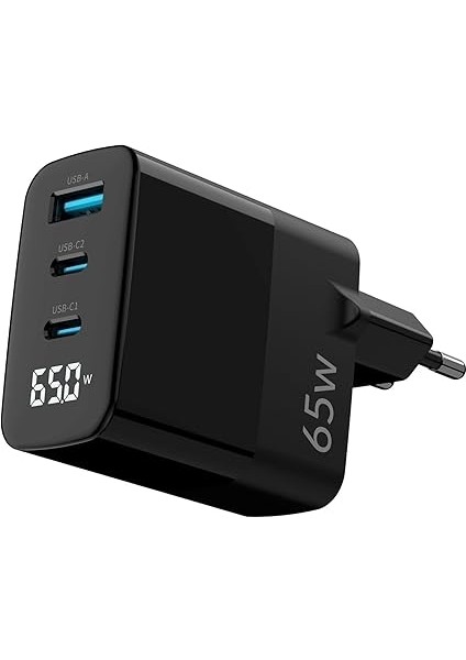 65W Gan LED Ekranlı Hızlı Şarj Cihazı 2 Type-C + Usb-A iPhone &amp; iPad &amp; Notebook Uyumlu Şarj Aleti fırsatları