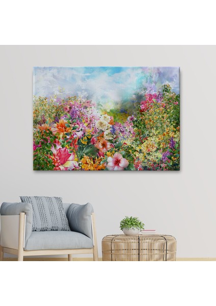 -Premier Kanvas Serileri- Suluboya Görünümlü Çok Renkli Çiçek Manzaralı Kanvas TABLO-1196 fiyatları