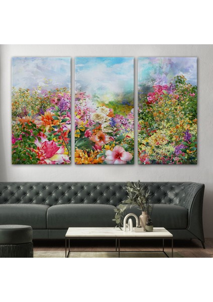 -Premier Kanvas Serileri- Suluboya Görünümlü Çok Renkli Çiçek Manzaralı Kanvas TABLO-1196 modelleri