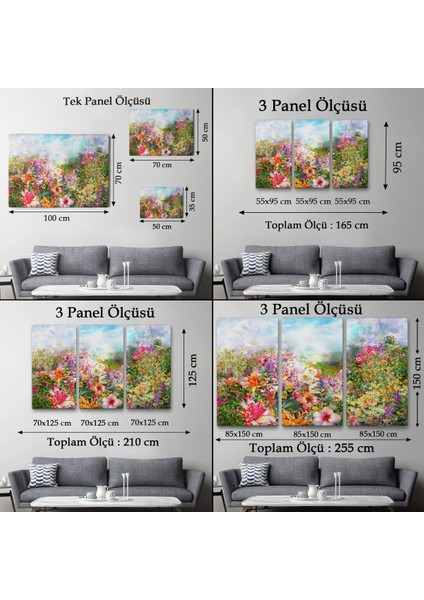 -Premier Kanvas Serileri- Suluboya Görünümlü Çok Renkli Çiçek Manzaralı Kanvas TABLO-1196