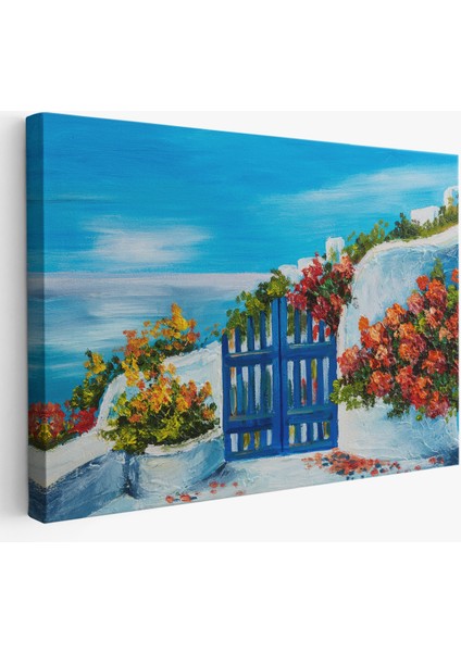 -Premier Kanvas Serileri- Deniz Manzaralı Bahçe Duvar TABLOSU-1220