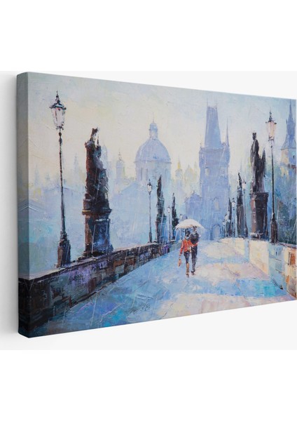 -Premier Kanvas Serileri- Şemsiye Altında Bir Çift Aşık Temalı Kanvas Duvar TABLOSU-1187