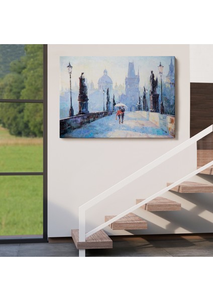 -Premier Kanvas Serileri- Şemsiye Altında Bir Çift Aşık Temalı Kanvas Duvar TABLOSU-1187 indirimleri