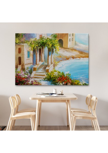 -Premier Kanvas Serileri- Denize Yakın Ev, Deniz Kıyısı, Rengarenk Çiçekler, Yaz Deniz MANZARASI-1113 fiyatları