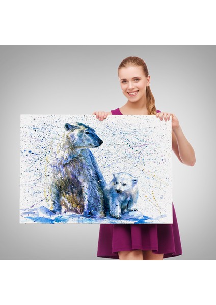 -Premier Kanvas Serileri- Kutup Ayısı ve Yavrusu Dekoratif Kanvas Tablo 1139 fırsatları