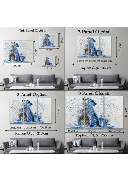 -Premier Kanvas Serileri- Kutup Ayısı ve Yavrusu Dekoratif Kanvas Tablo 1139