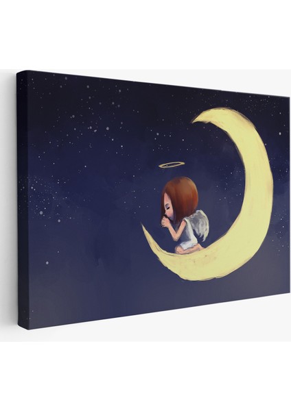 -Premier Kanvas Serileri- Ay'da Diz Çöküp Dua Eden Melek Kızın TABLOSU-1210