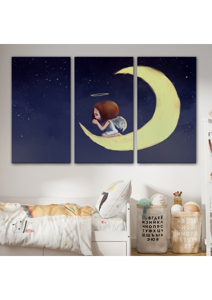 -Premier Kanvas Serileri- Ay'da Diz Çöküp Dua Eden Melek Kızın TABLOSU-1210 modelleri